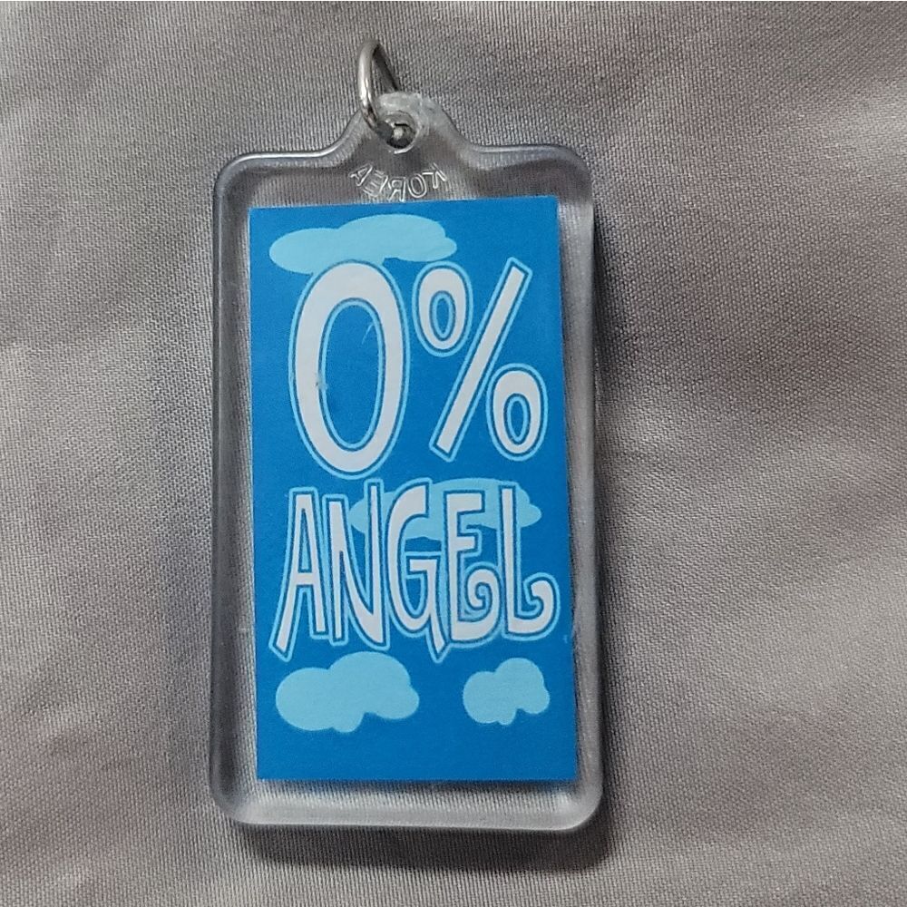 Fun retro '0% Angel' Keychain - blue & white graphic, made in Korea​